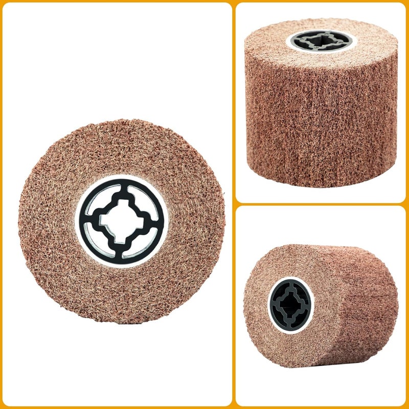 SALI Non Woven Wire Abrasive Drawing Polishing Burnishing Wheel Flap Brush Wire Brush Drum Surface Conditioning Tool for Metal Surface Polishing Grinding Removing Rust 120x100x19mm (180 Grit) - Image 3